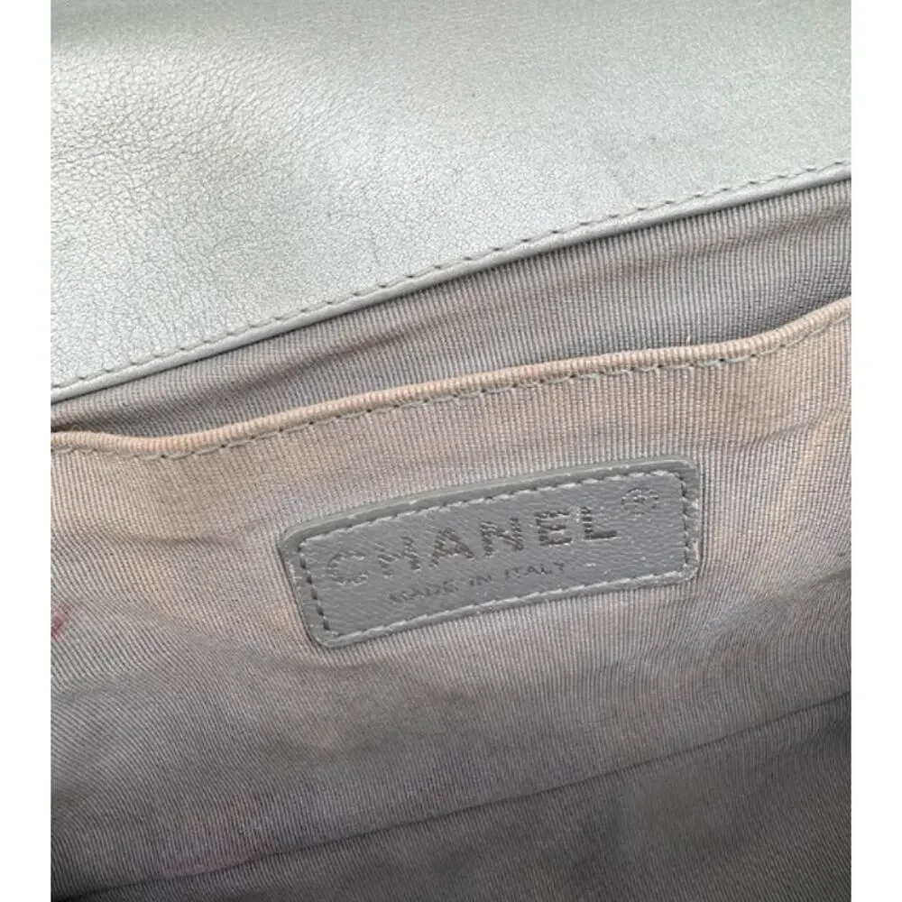 Chanel Medium Boy Flap Metallic Silver Quilted Calfskin Bag